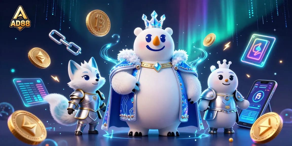 Engage in thrilling gaming with AD88, featuring a polar bear and snow fox character.