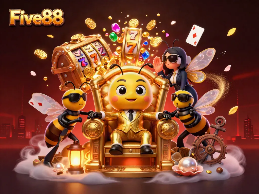 Five88 showcases an exciting jackpot atmosphere with a 3D bumblebee mob boss and dynamic gaming elements.