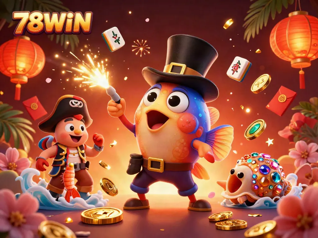 Experience thrilling wins at 78WIN with colorful underwater characters attracting golden coins in a vibrant casino setting.