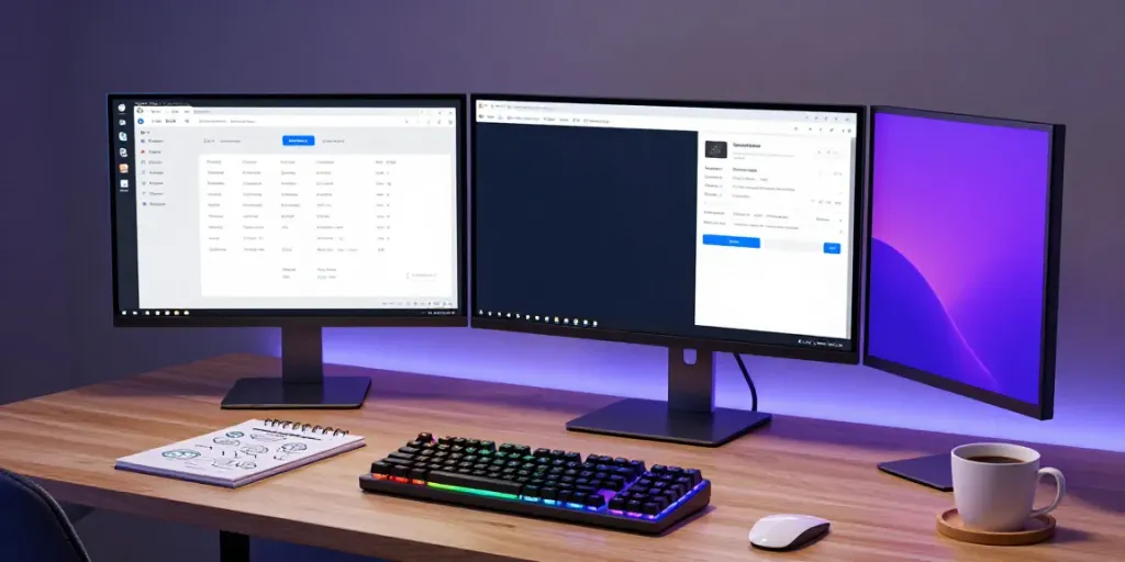 Affordable .co.uk domain registration in a modern developer workspace with coding displays and digital tools.