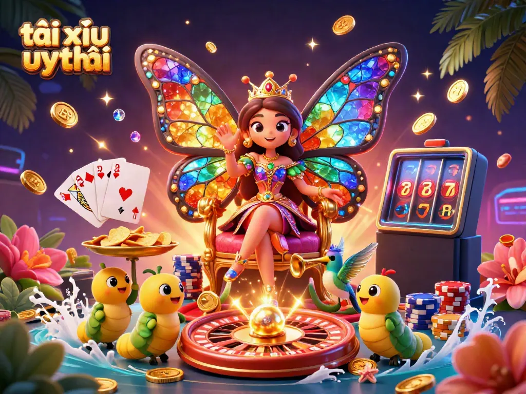 Engaging scene showcasing the butterfly queen and gaming elements, emphasizing tài xỉu uy tín activities for immersive play.