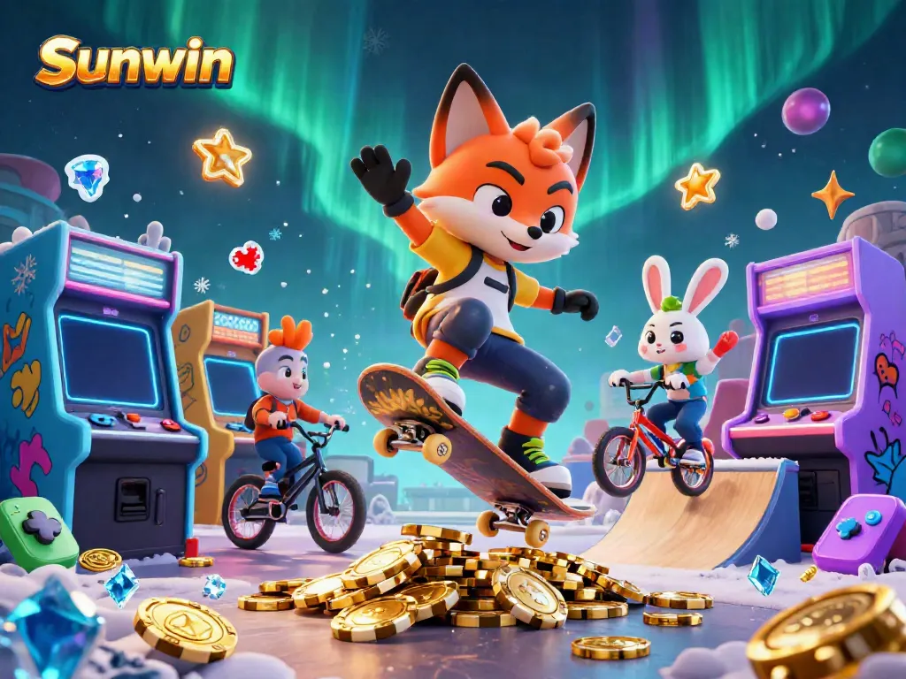 Experience thrilling gameplay with Sunwin's vibrant gaming scene featuring characters and casino elements.