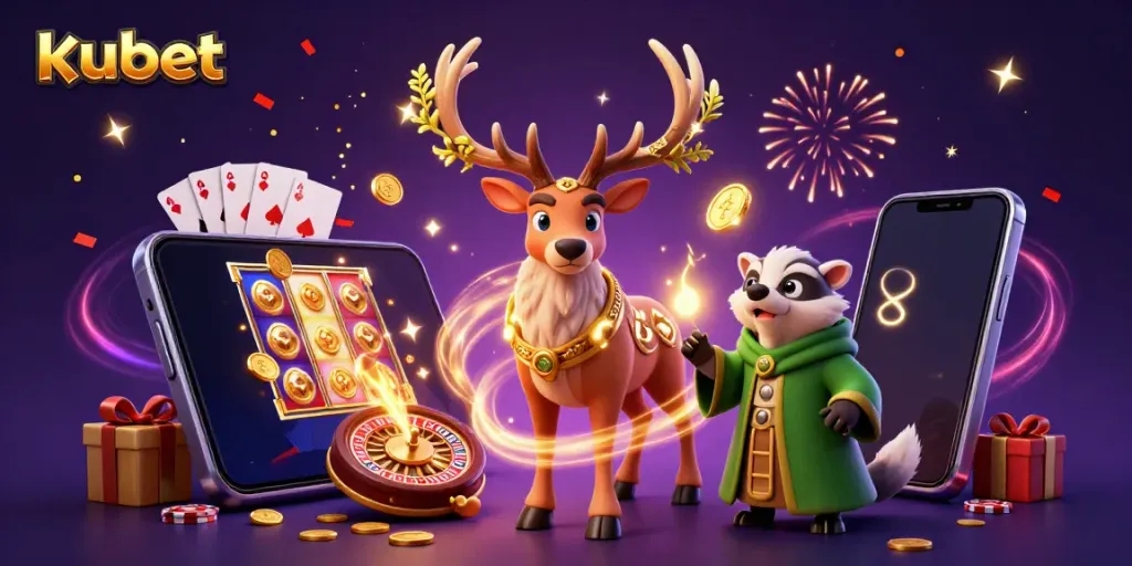 Experience slots and games with kubet’s immersive casino illustration featuring vibrant characters and dynamic action.