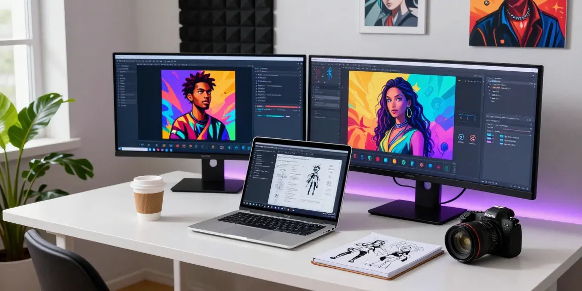 AI NSFW workspace showcasing digital art creation with vibrant colors and innovative technology.