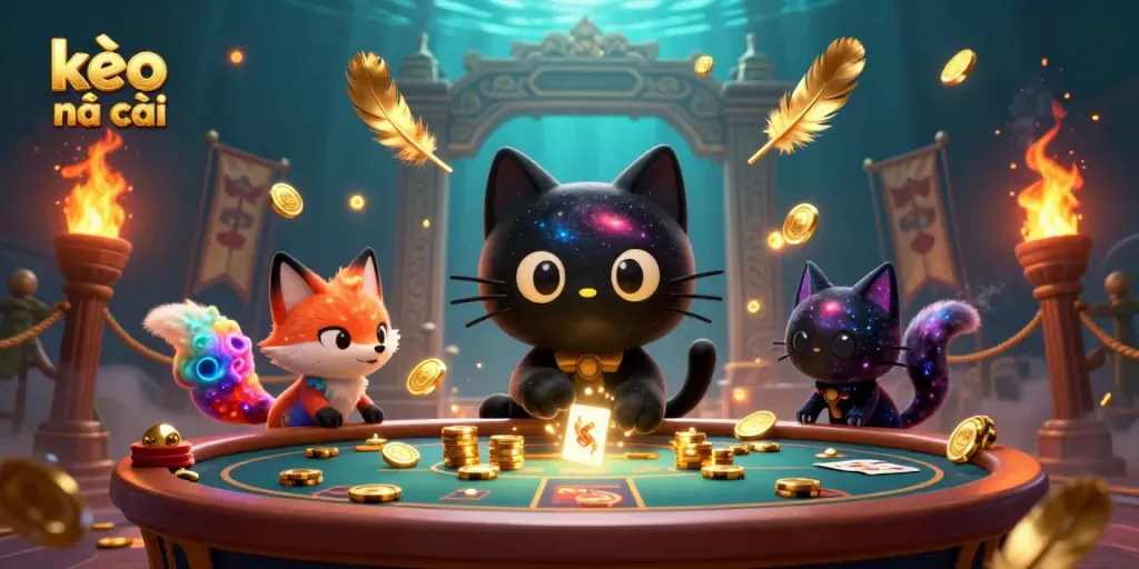 Engage with kèo nhà cái as the 3D black hole cat pulls in golden chips at a cosmic casino.