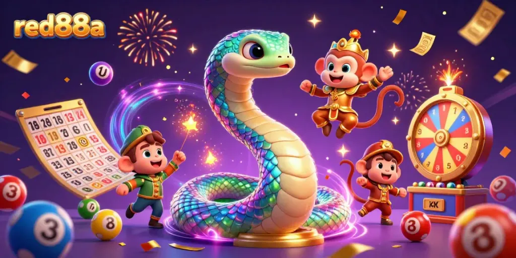 Engage in vibrant gambling excitement with red88a as the rainbow serpent and monkey king animate the winning scene.