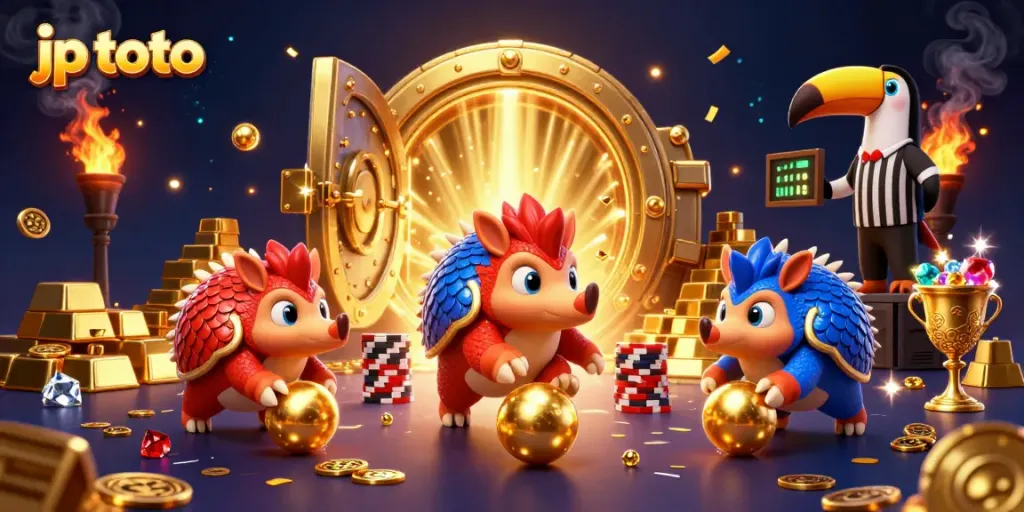 Experience thrilling action with jp toto as rival pangolins roll golden balls among poker chips.