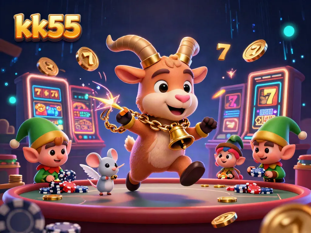 Engage in thrilling gameplay at KK55 casino, featuring animated characters and vibrant slots.