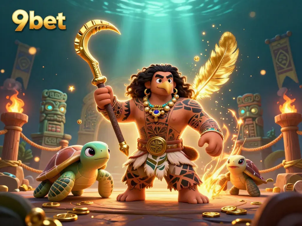 Experience gaming excitement with 9bet's vibrant 3D illustrated scene full of colorful casino elements.