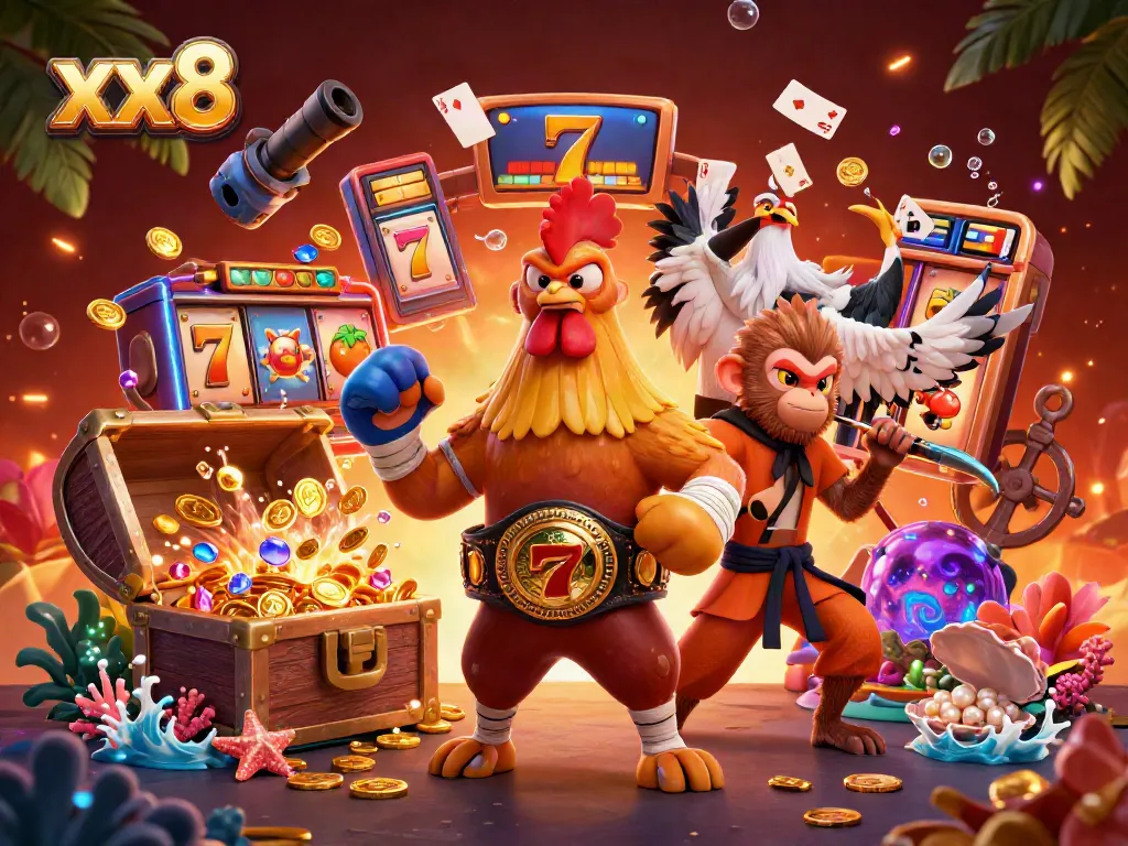 Experience the thrill of xx8 casino action with vibrant characters and dynamic gambling elements.