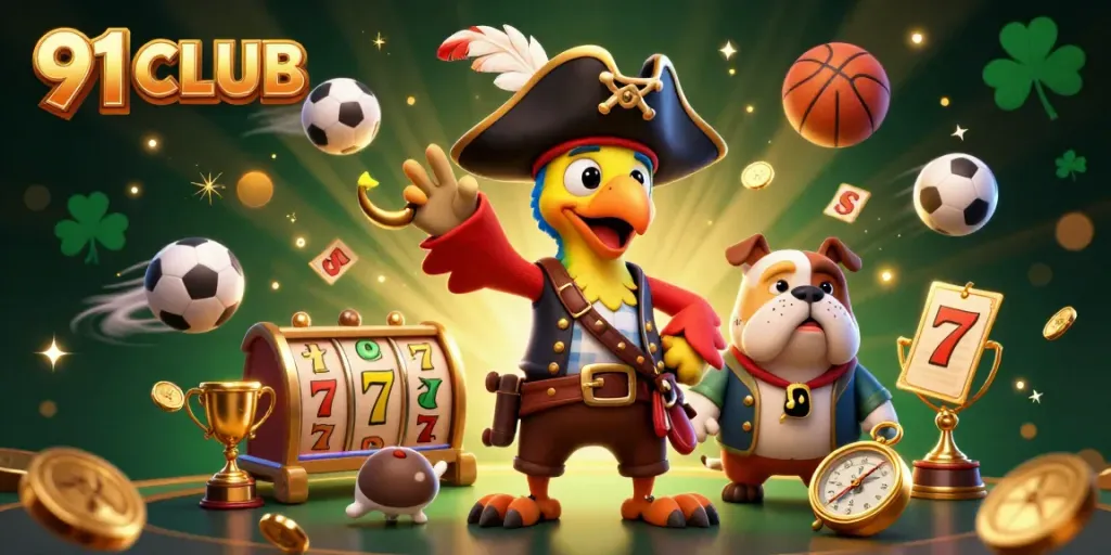 Engage with thrilling casino action featuring 91 CLUB in a vibrant, dynamic illustration.