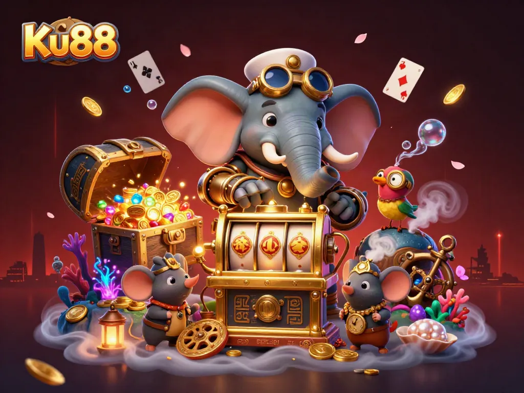 Experience thrilling wins at Ku88, where gamblers engage with immersive slot machines and vibrant casino elements.