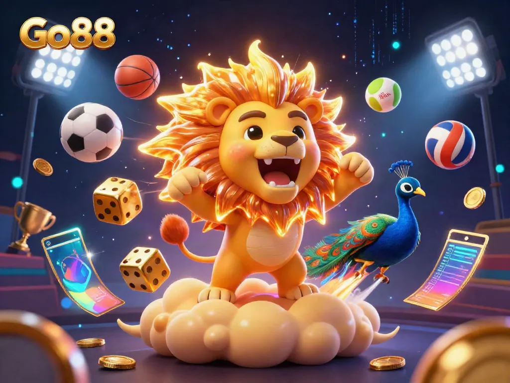 Engage in thrilling gameplay with Go88, featuring vibrant casino elements and dynamic characters.