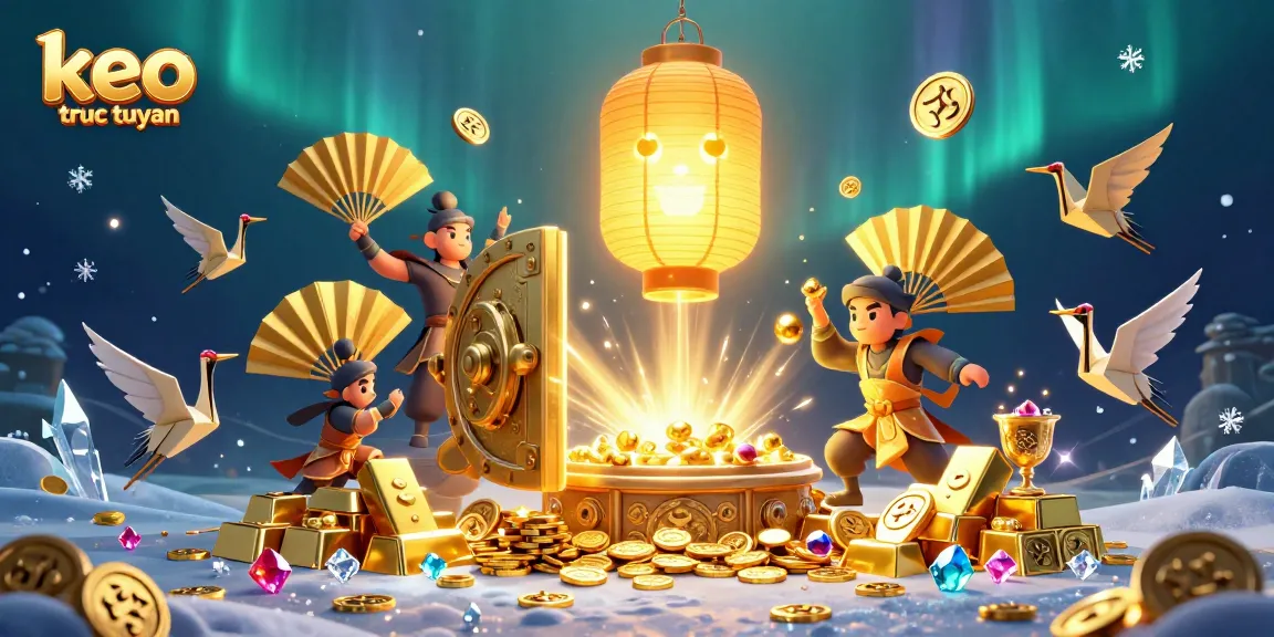 Experience keo truc tuyen with exhilarating treasures and vibrant casino elements in this 3D illustration.