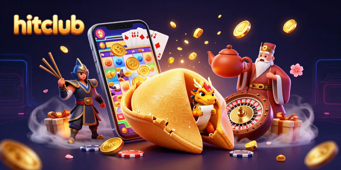 Engage with hitclub by exploring a dynamic 3D scene showcasing vibrant slots, golden coins, and playful characters.