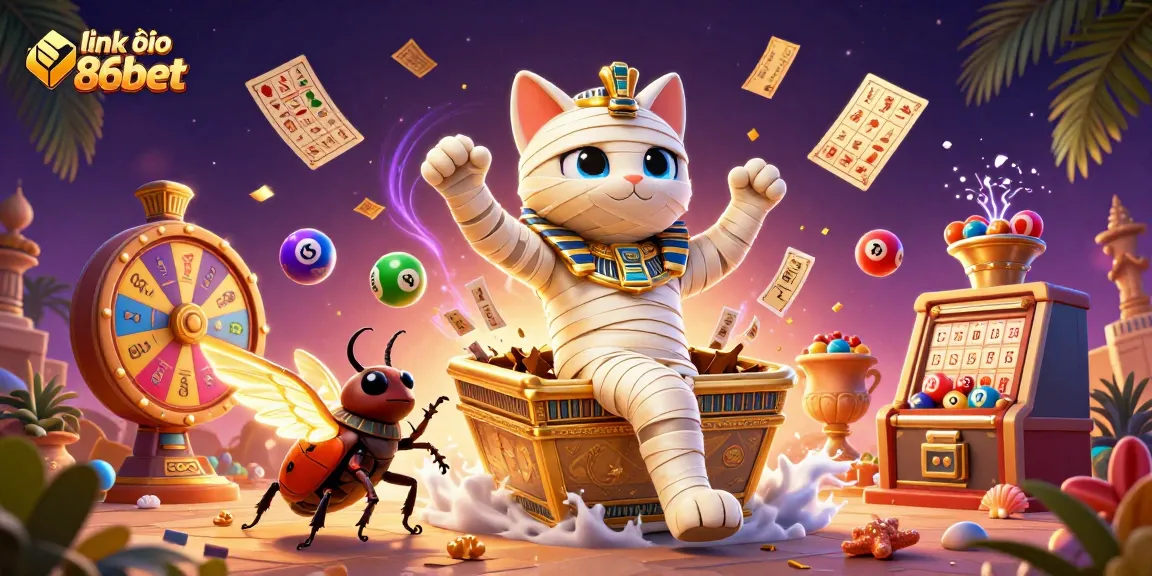 Engage in thrilling gameplay at link vào 86bet with the cartoon Egyptian mummy cat and rich casino elements.