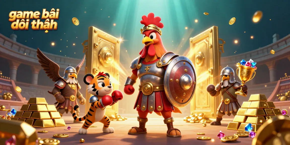 Engage in thrilling game bài đổi thưởng with a vibrant 3D illustration showcasing epic characters and treasures.