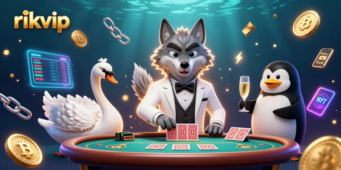 Experience thrilling baccarat at rikvip with animated casino characters amidst aquatic elegance.