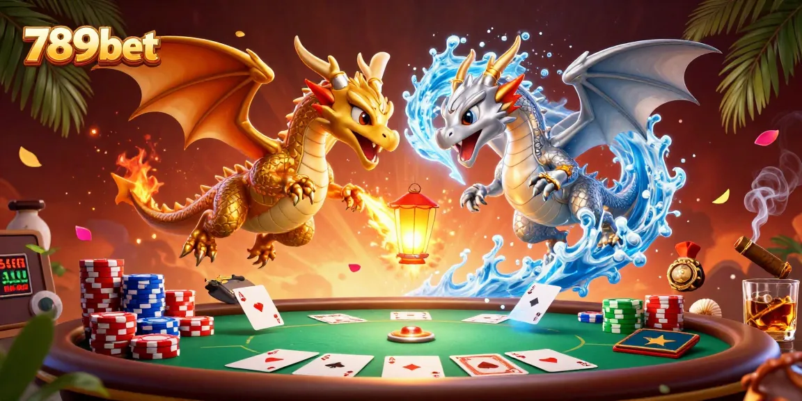 Engage with thrilling gameplay at 789bet featuring dragons and poker elements in a dynamic 3D illustration.