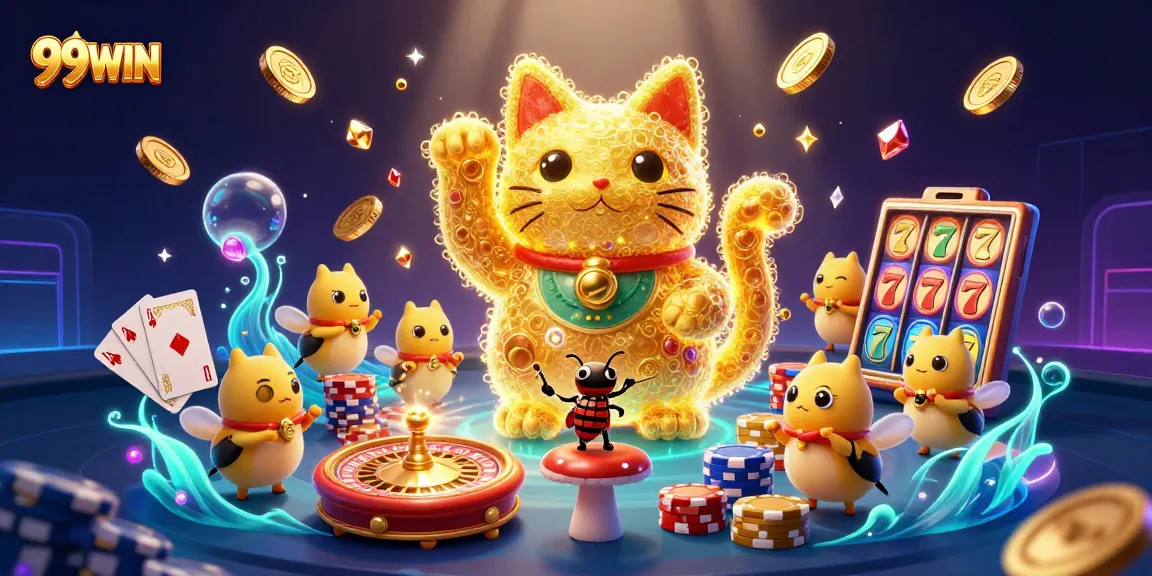 Experience thrilling gameplay with 99WIN's colorful casino scene showcasing immersive slot and live gaming.