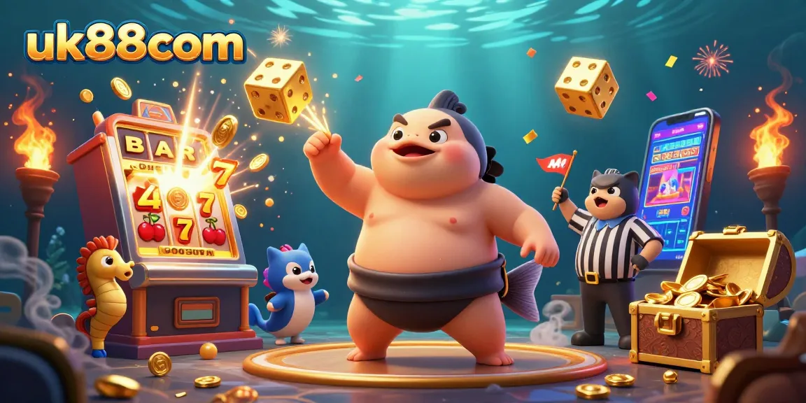 Engage with thrilling slot action at uk88com, showcasing vibrant characters and games in a captivating underwater casino.