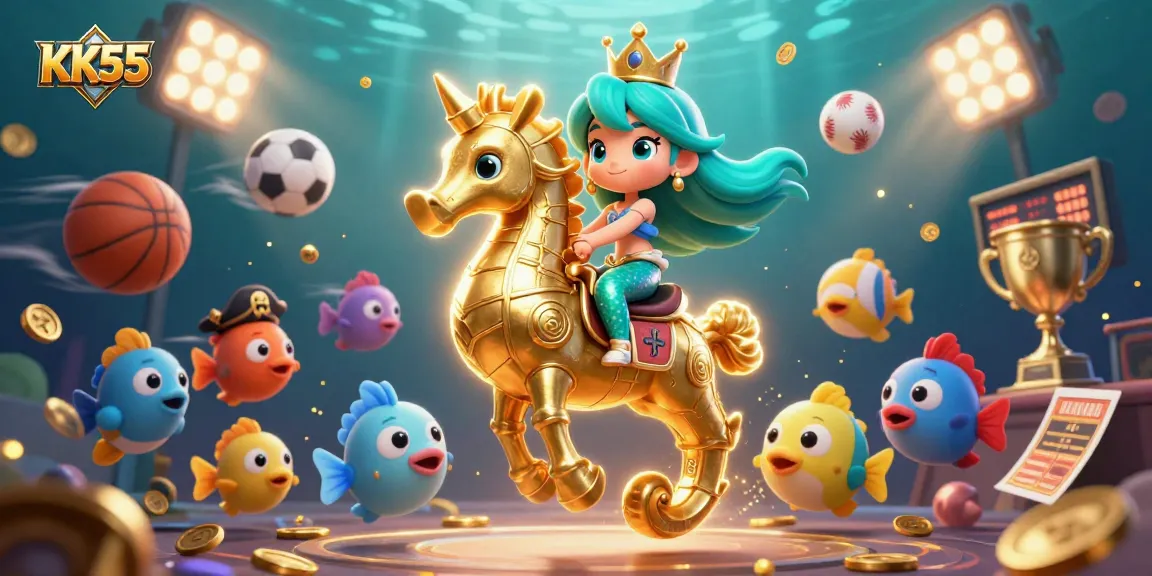 Experience the excitement of KK55 with a vibrant scene featuring a mermaid princess and sports elements.