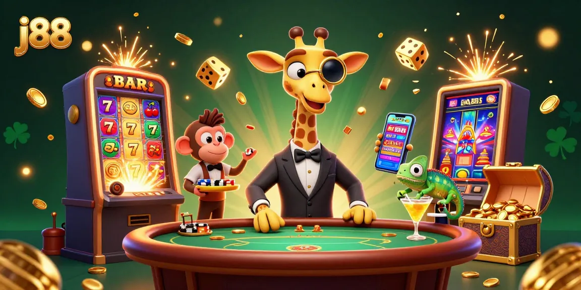 Experience the thrilling j88 atmosphere with a high-roller giraffe, monkey valet, and chameleon bartender.