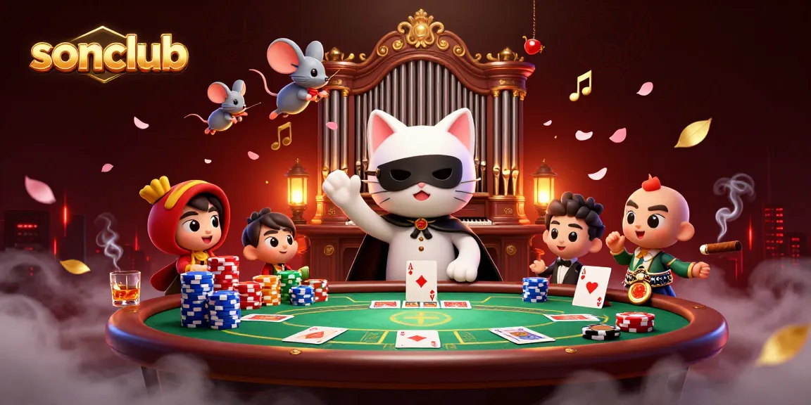 Experience exciting gaming at sonclub with a lively casino scene featuring a phantom cat and vibrant elements