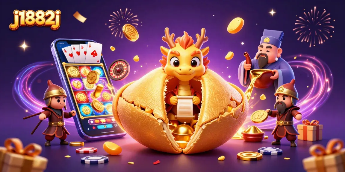 Experience excitement at j1882j with a vibrant casino scene featuring golden fortune elements and dynamic gambling games.